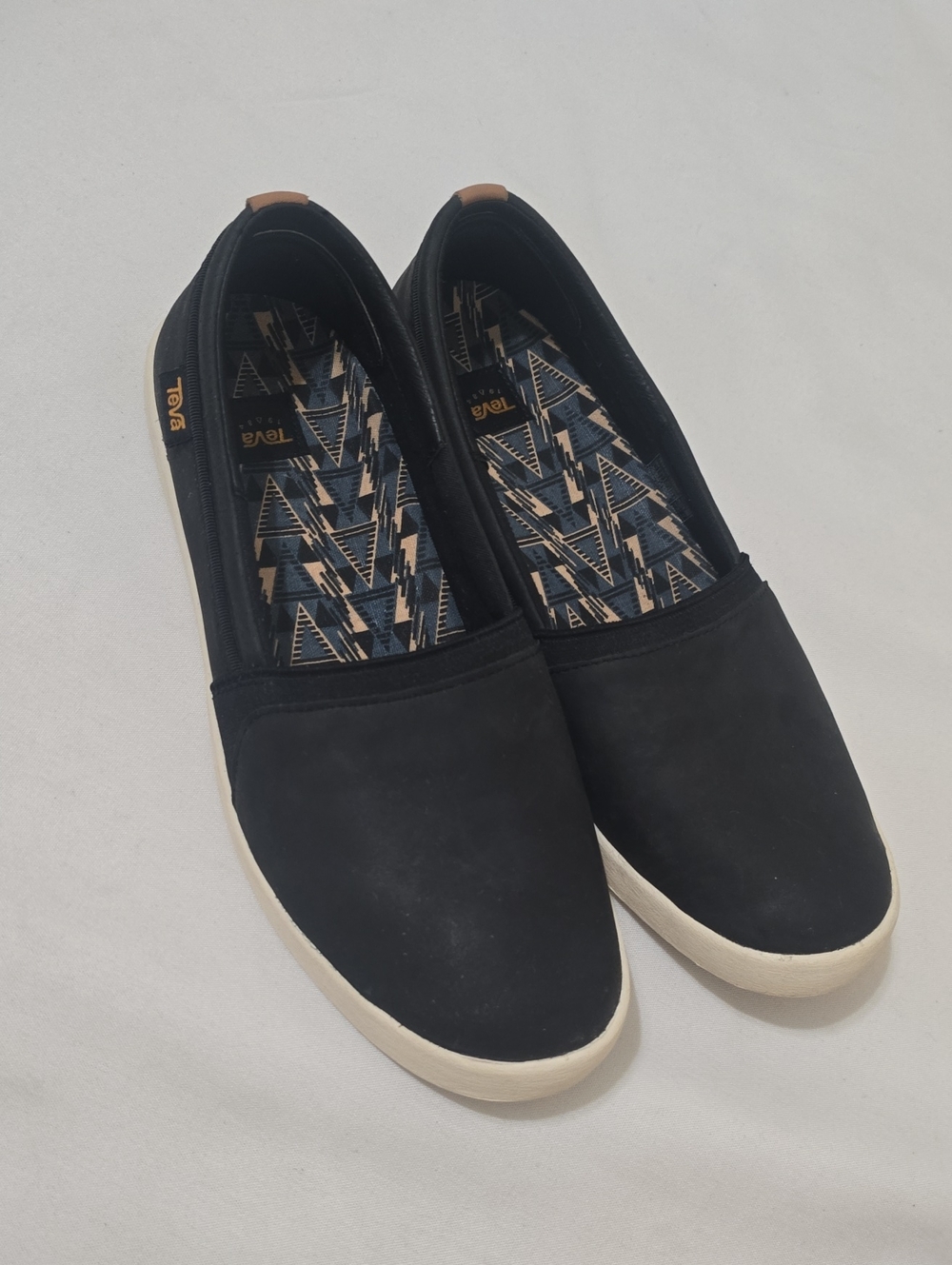 Teva Women's Black Slip-On Flats with Cream Soles 8.5